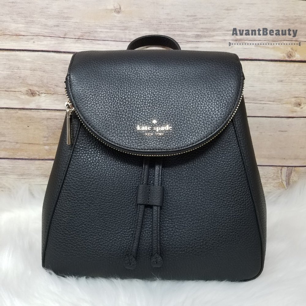 Kate Spade Medium Flap Backpack Leila Black New